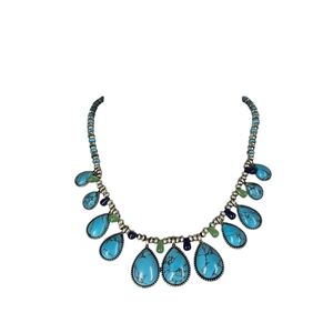 CHAPS Necklace Silver Tone Faux Turquoise Beads